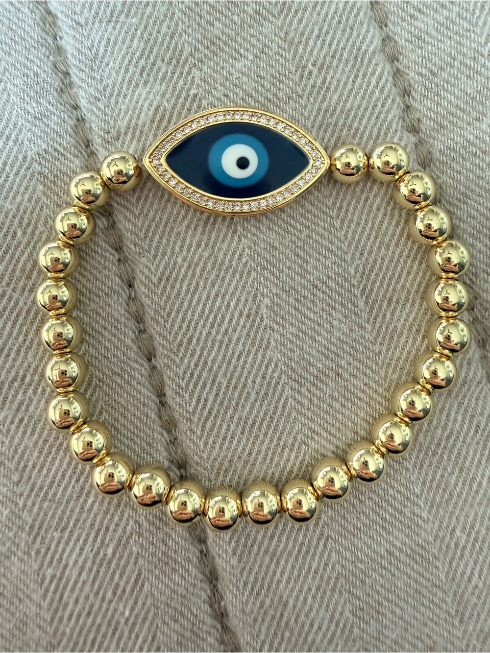 Gold Beaded Evil Eye Stretch Bracelet - Blue Eye